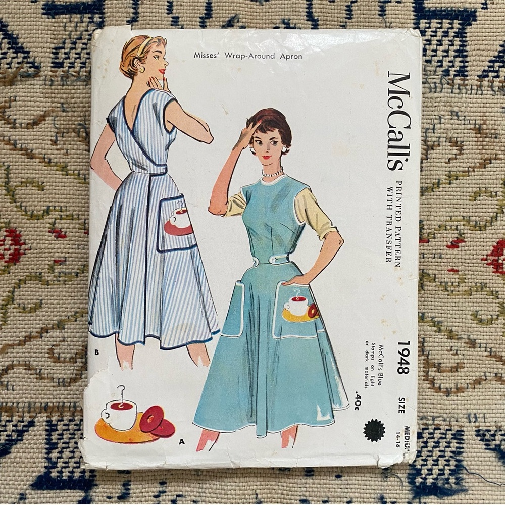 McCall's 1948 Wrap Around Apron House Dress + Transfers Vintage Sewing Pattern